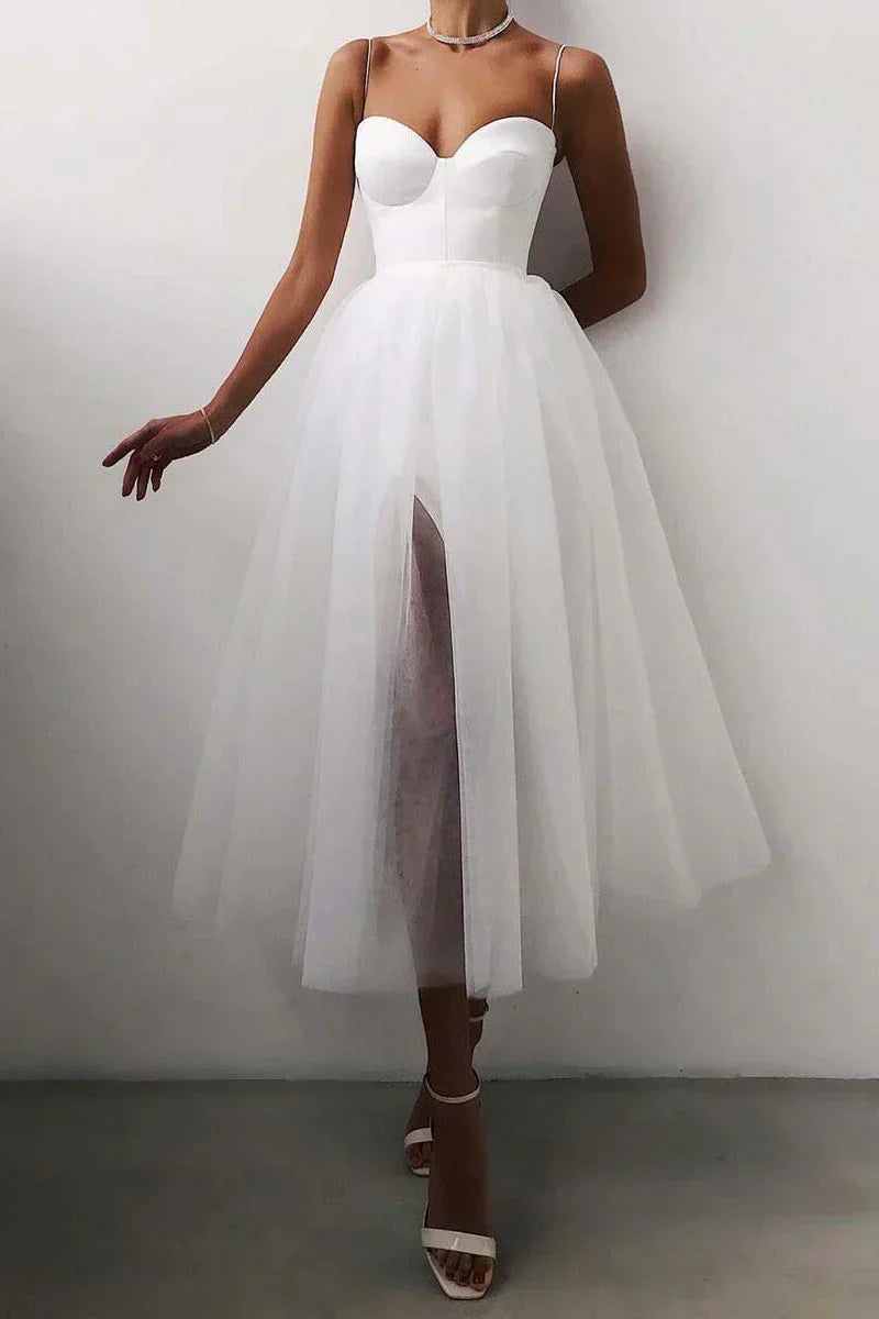 Couture-moda | Women's Elegant Midi Spaghetti Strap A-Line Dress - Image 1