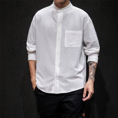 Men's Elegant Standing Collar Leisure Shirt with Long Sleeves