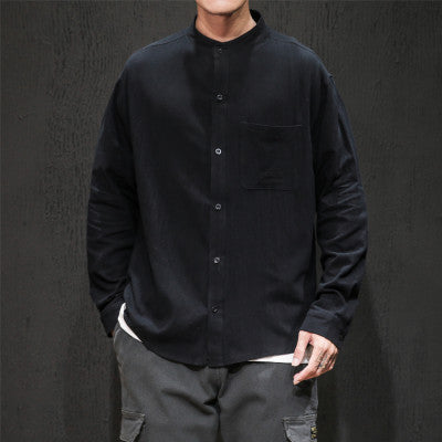 Men's Elegant Standing Collar Leisure Shirt with Long Sleeves