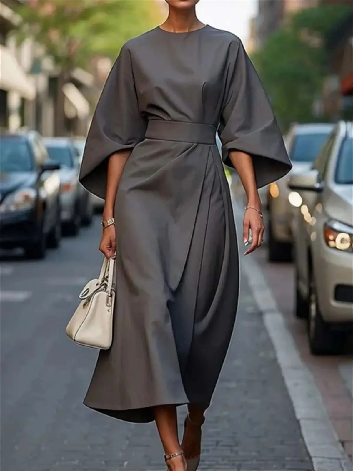 Brand | Women's Midi Dress - Stylish A-Line - Elegant Wear - Image 4