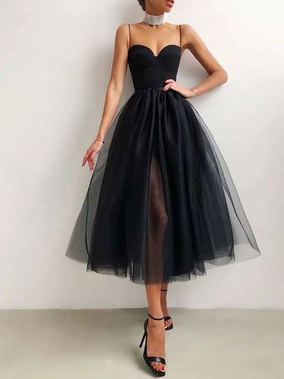 Couture-moda | Women's Elegant Midi Spaghetti Strap A-Line Dress - Image 2