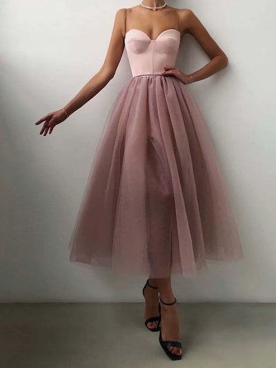 Couture-moda | Women's Elegant Midi Spaghetti Strap A-Line Dress - Image 3