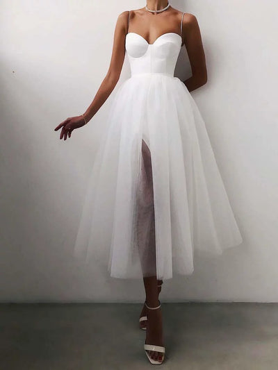Couture-moda | Women's Elegant Midi Spaghetti Strap A-Line Dress - Image 4